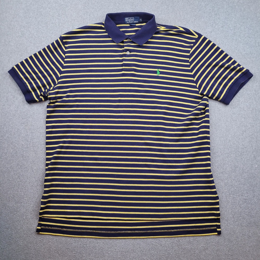 Polo Ralph Lauren Polo Shirt Mens XL Blue Yellow Striped Short Sleeve Cotton